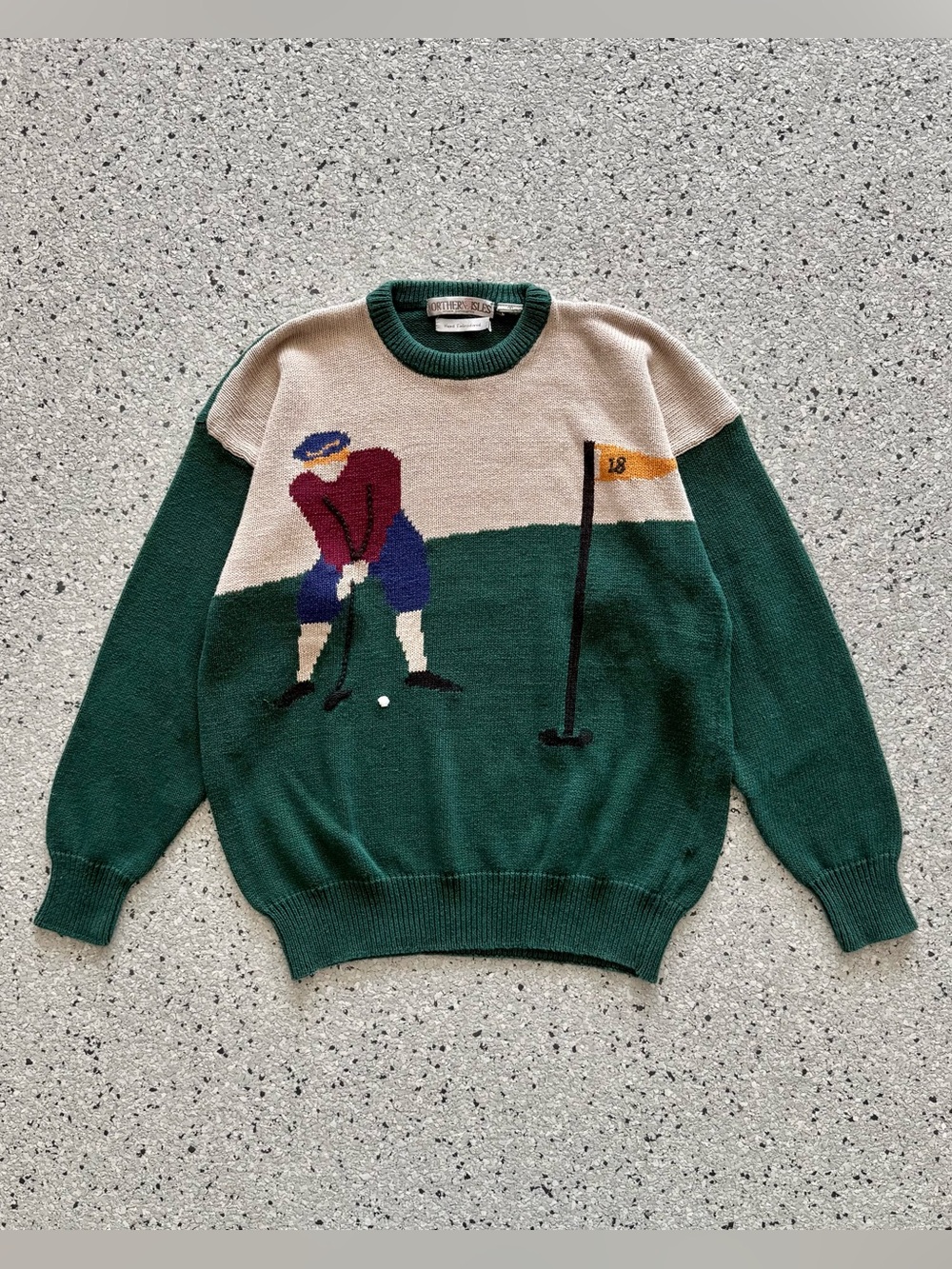 Vintage 90s Northern Isles Golf Sweater Hand Embroidered Putting Man Size Medium